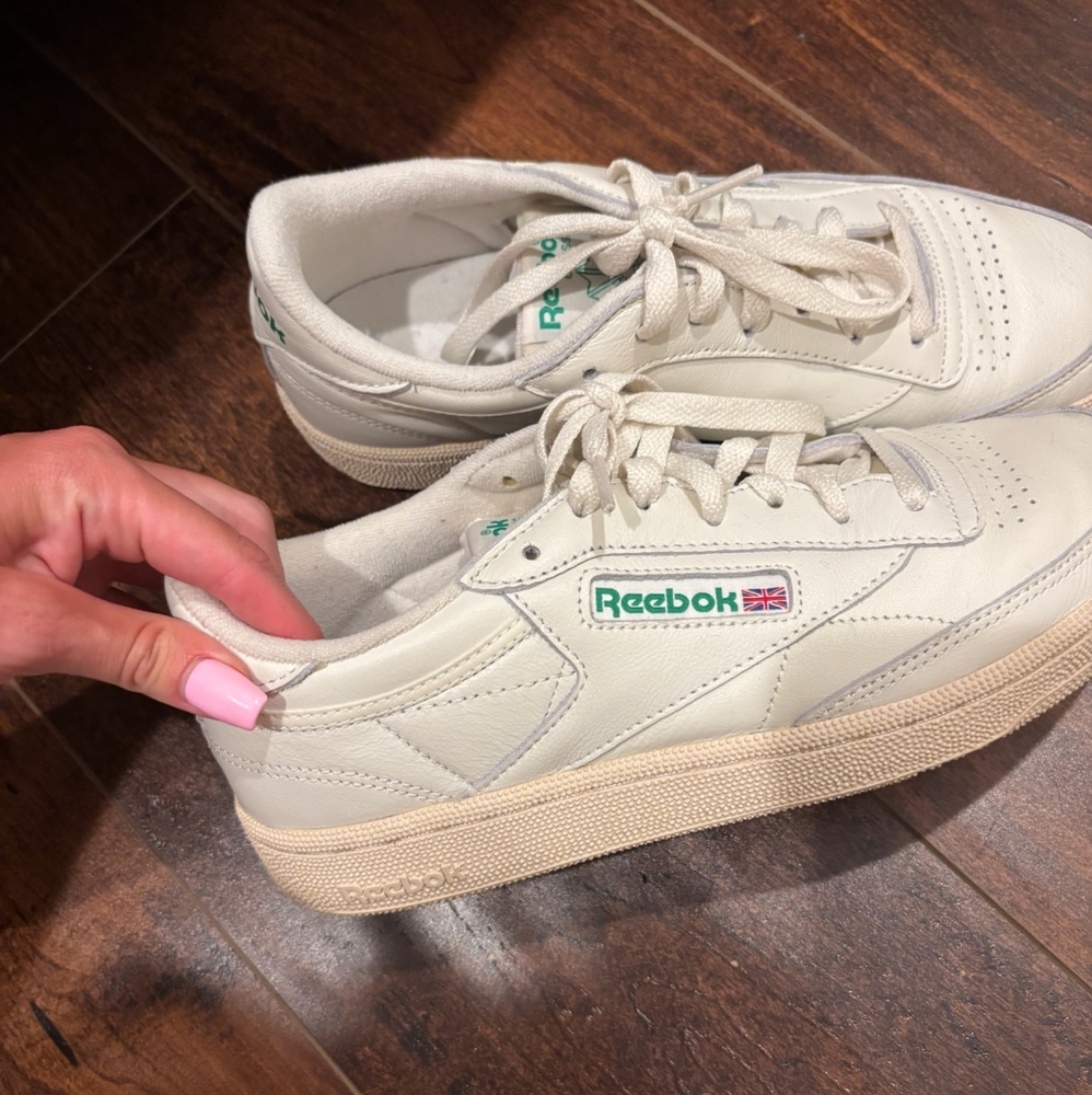 Reebok Classic Women's Off-White Sneakers with Green Accents
